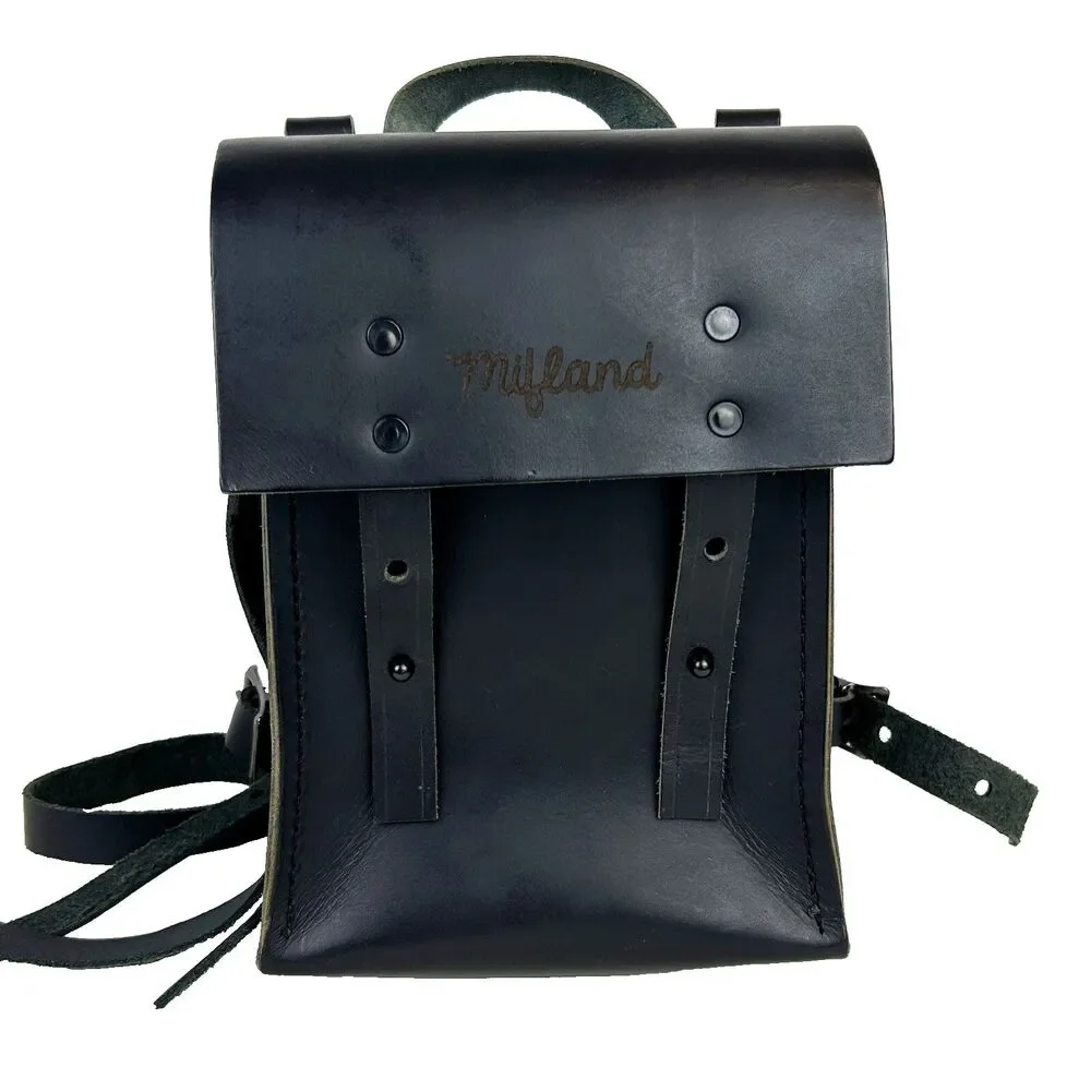 Mifland Bedford Bag USA Made Full Leather Backpack Black Rucksack Adjustable Med